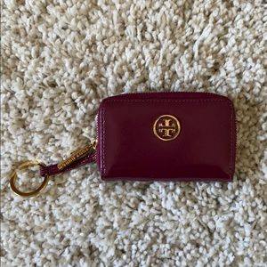 Tory Burch plum patent leather card holder